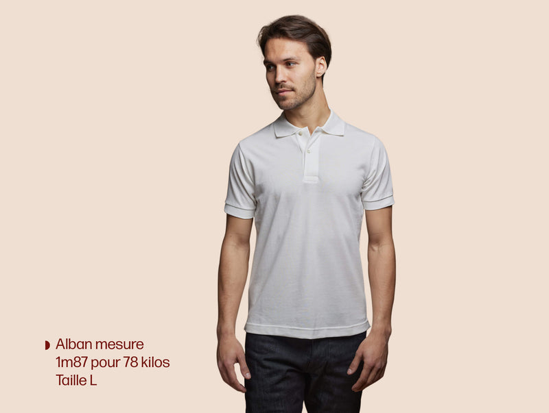 Pétrone Polo manches courtes Tencel coton bio blanc crème homme