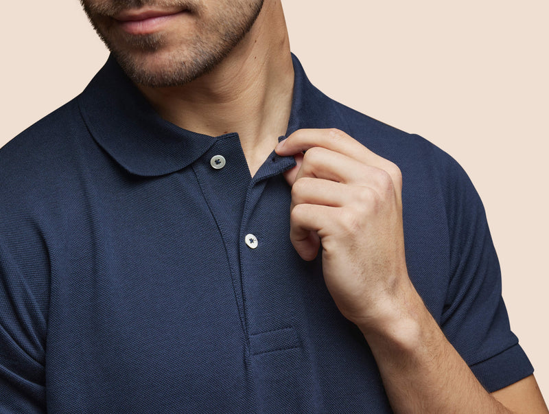 Pétrone Polo manches courtes Tencel coton bio bleu marine homme
