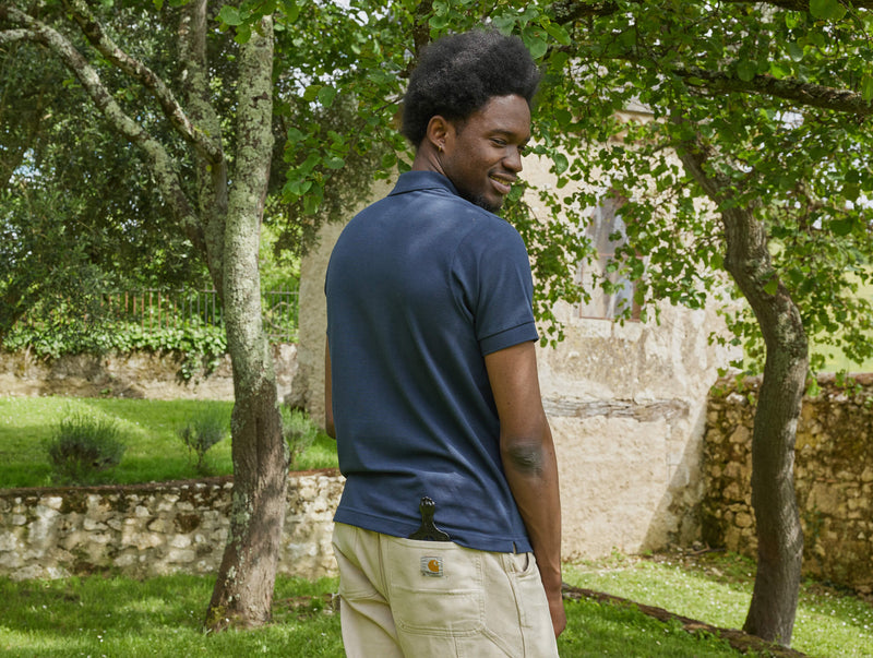Pétrone Polo manches courtes Tencel coton bio bleu marine homme