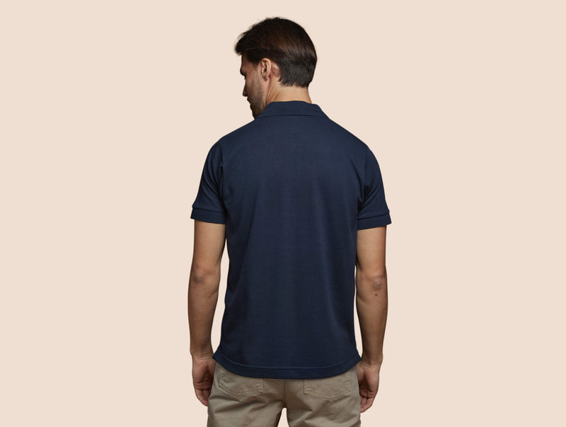 Pétrone Polo manches courtes Tencel coton bio bleu marine homme