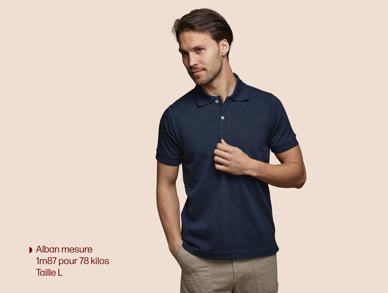 Pétrone Polo manches courtes Tencel coton bio bleu marine homme