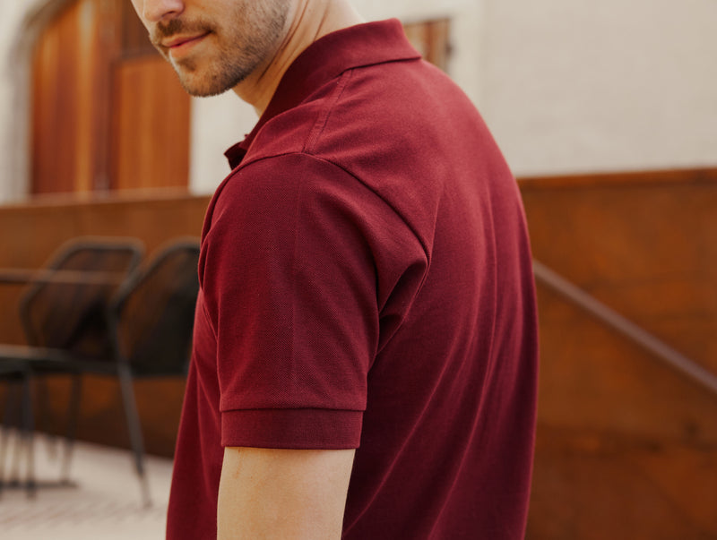 Pétrone Polo manches courtes Tencel coton bio bordeaux homme
