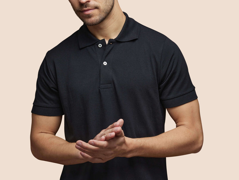 Pétrone Polo manches courtes Tencel coton bio noir homme
