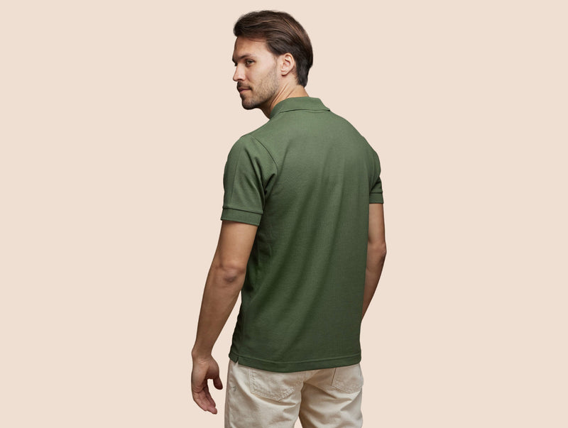 Pétrone Polo manches courtes Tencel coton bio vert kaki homme