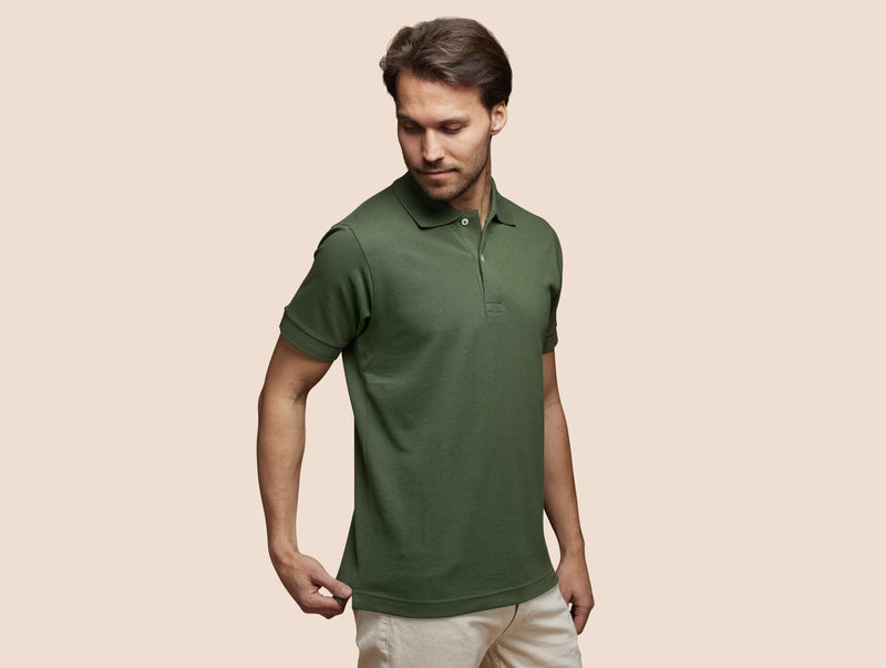 Pétrone Polo manches courtes Tencel coton bio vert kaki homme