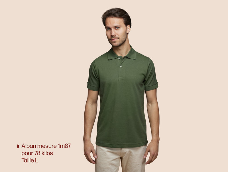Pétrone Polo manches courtes Tencel coton bio vert kaki homme