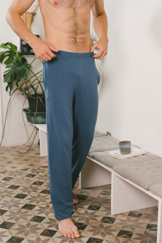 Pétrone pantalon de pyjama coton biologique tencel lyocell bleu céruléen homme vignette