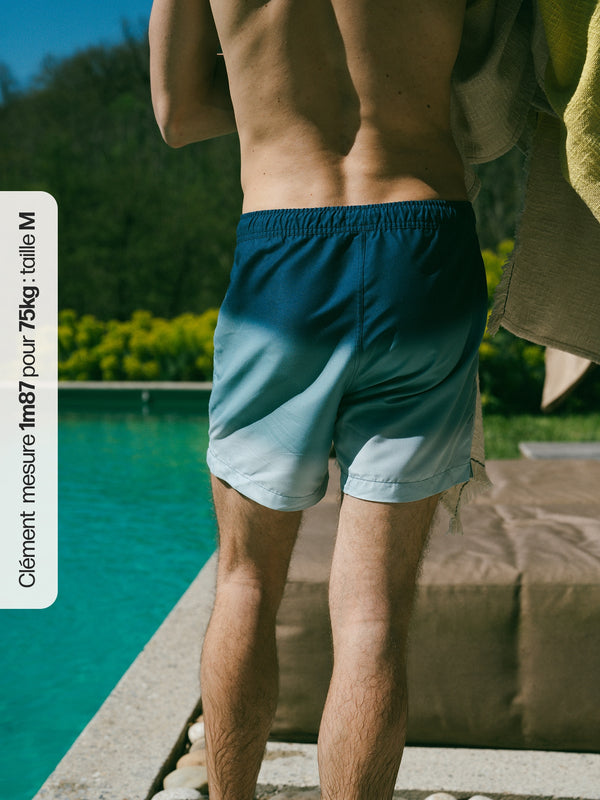 Pétrone short bain polyester recyclé dégradé de bleus homme