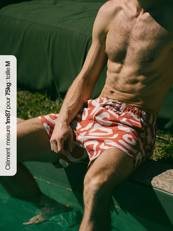 Pétrone short bain polyester recyclé graphique rouille homme