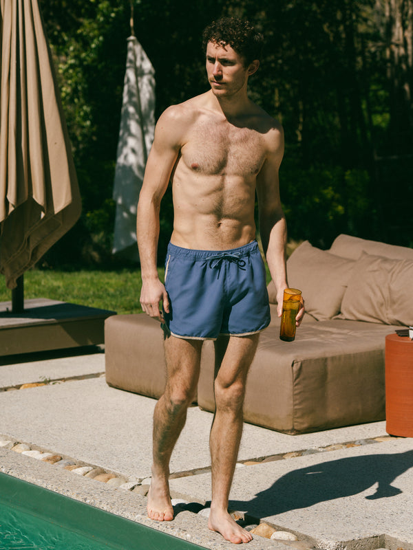 Pétrone short bain polyester recyclé bleu céruléen homme