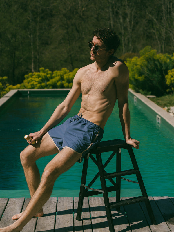 Pétrone short bain polyester recyclé bleu céruléen homme