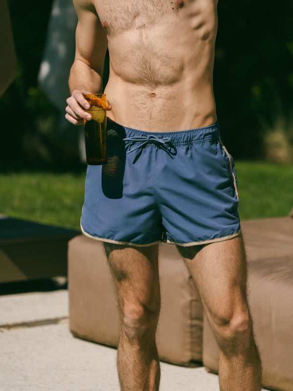 Pétrone short bain polyester recyclé bleu céruléen homme