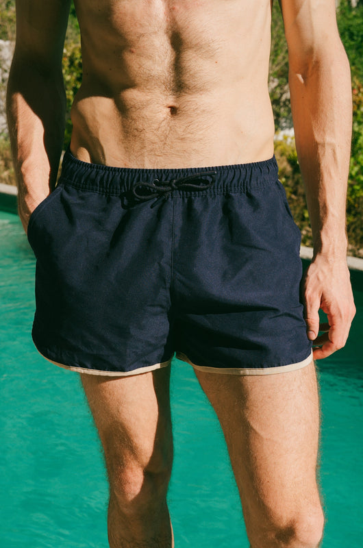 Pétrone short bain polyester recyclé bleu marine homme