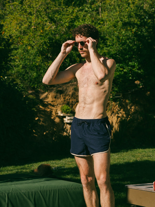 Pétrone short bain polyester recyclé bleu marine homme