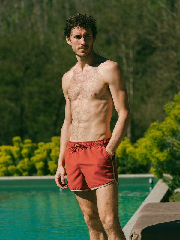 Pétrone short bain polyester recyclé rouille homme