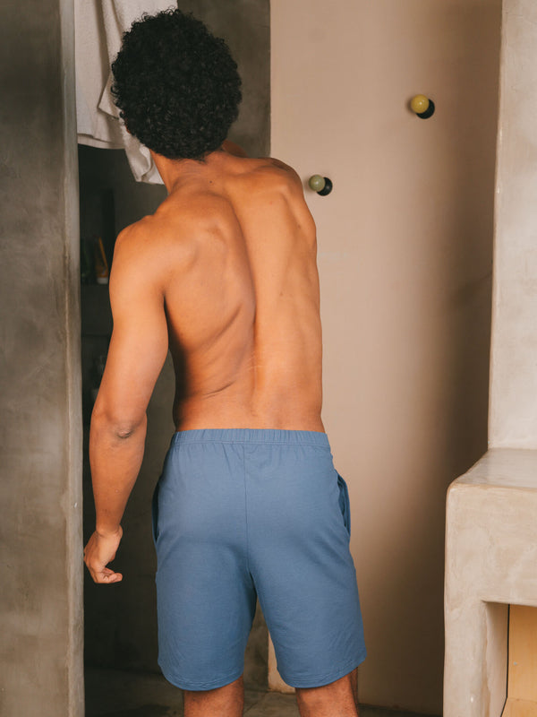 Pétrone short de pyjama coton biologique tencel lyocell bleu céruléen homme