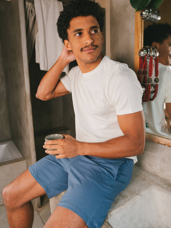 Pétrone short de pyjama coton biologique tencel lyocell bleu céruléen homme