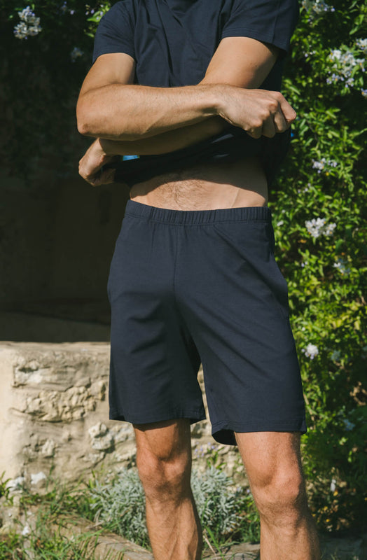 Pétrone short de pyjama coton biologique tencel lyocell bleu marine homme