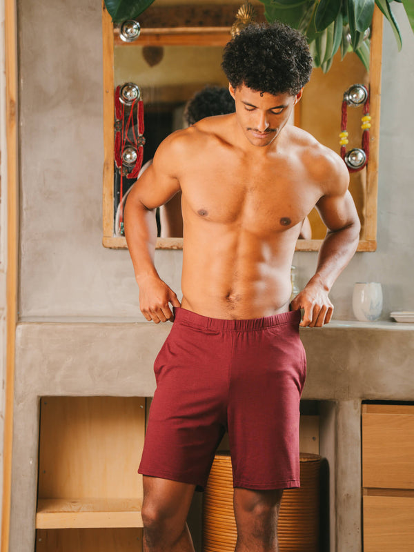 Pétrone short de pyjama coton biologique tencel lyocell bordeaux homme