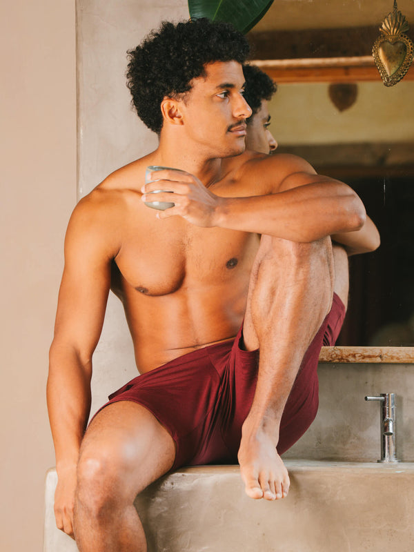 Pétrone short de pyjama coton biologique tencel lyocell bordeaux homme