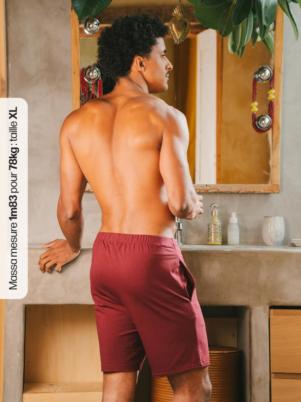 Pétrone short de pyjama coton biologique tencel lyocell bordeaux homme