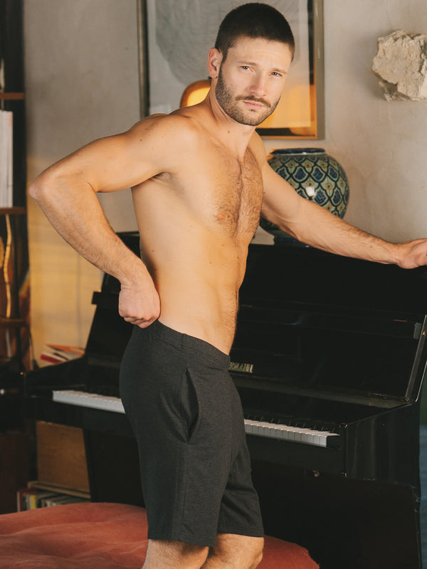 Pétrone short de pyjama coton biologique tencel lyocell gris anthracite homme