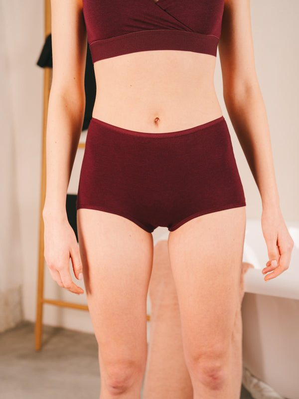 Pétrone shorty taille haute bordeaux femme