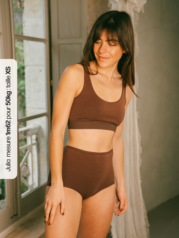 Pétrone shorty taille haute chocolat femme