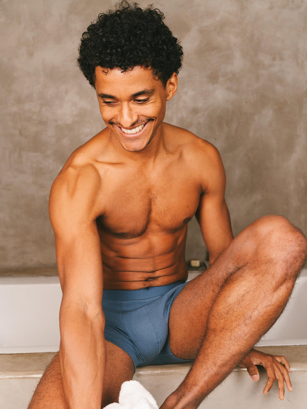 Pétrone shorty coton bio tencel bleu céruléen homme