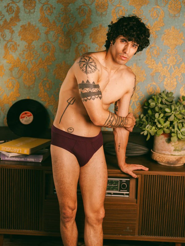 Pétrone slip côtelé homme confortable coton biologique tencel lyocell bordeaux foncé