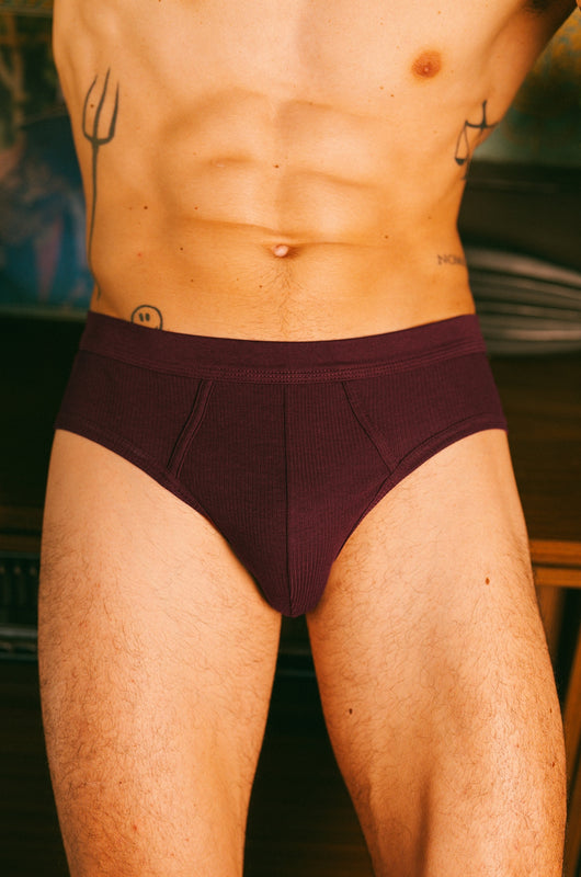 Pétrone slip côtelé homme confortable coton biologique tencel lyocell bordeaux foncé