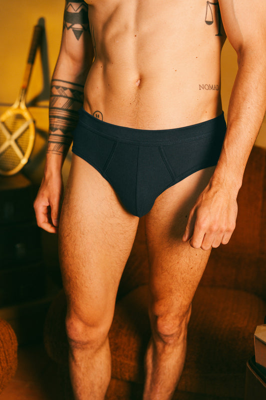 Pétrone slip côtelé homme confortable coton biologique tencel lyocell bleu marine