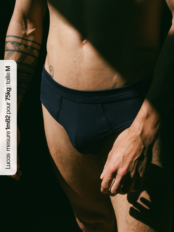 Pétrone slip côtelé homme confortable coton biologique tencel lyocell bleu marine