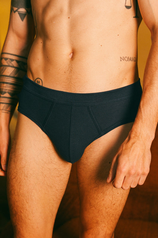 Pétrone slip côtelé homme confortable coton biologique tencel lyocell bleu marine