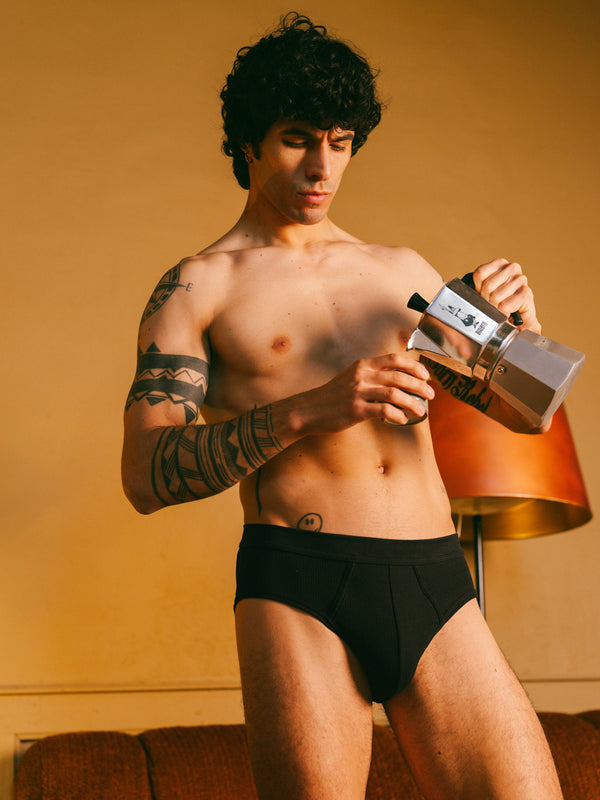 Pétrone slip côtelé homme confortable coton biologique tencel lyocell noir