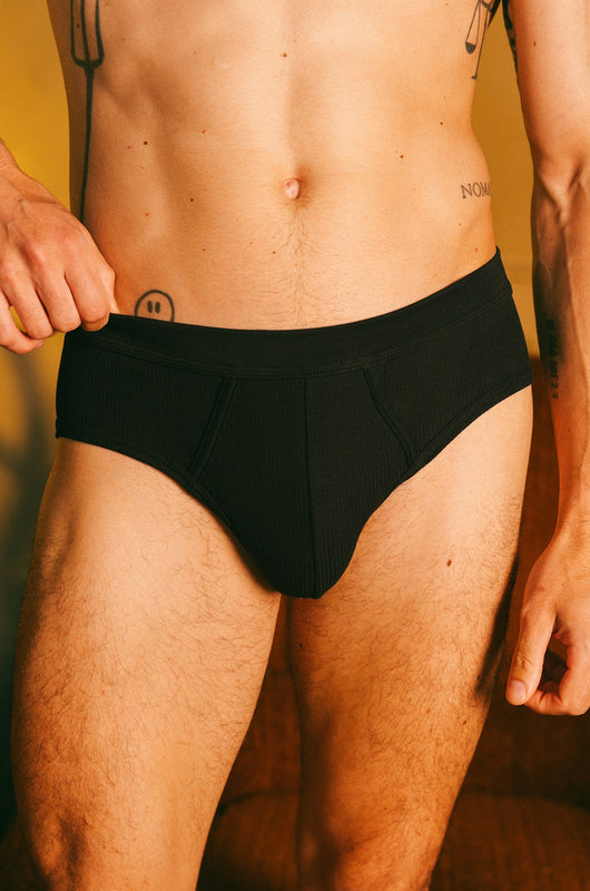 Pétrone slip côtelé homme confortable coton biologique tencel lyocell noir