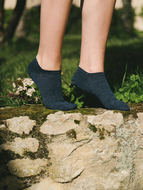Pétrone socquettes lin coton bleu marine femme