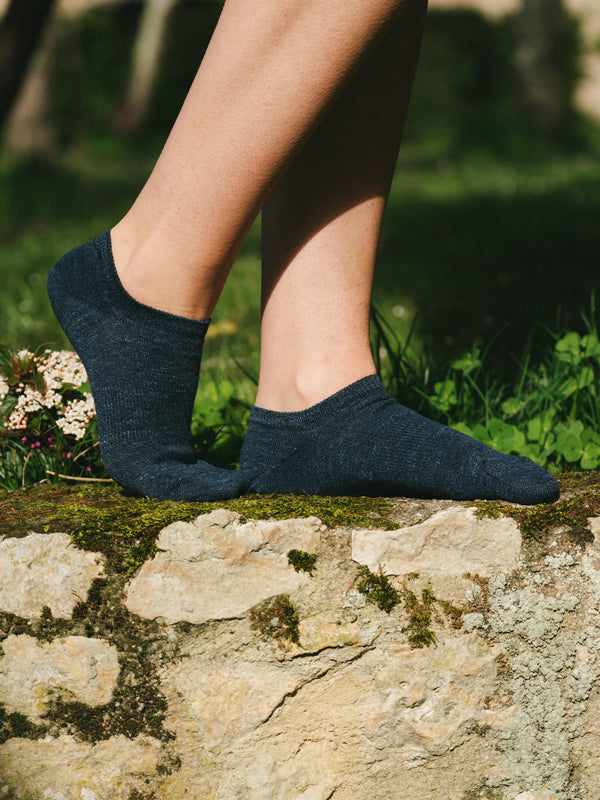Pétrone socquettes lin coton bleu marine femme