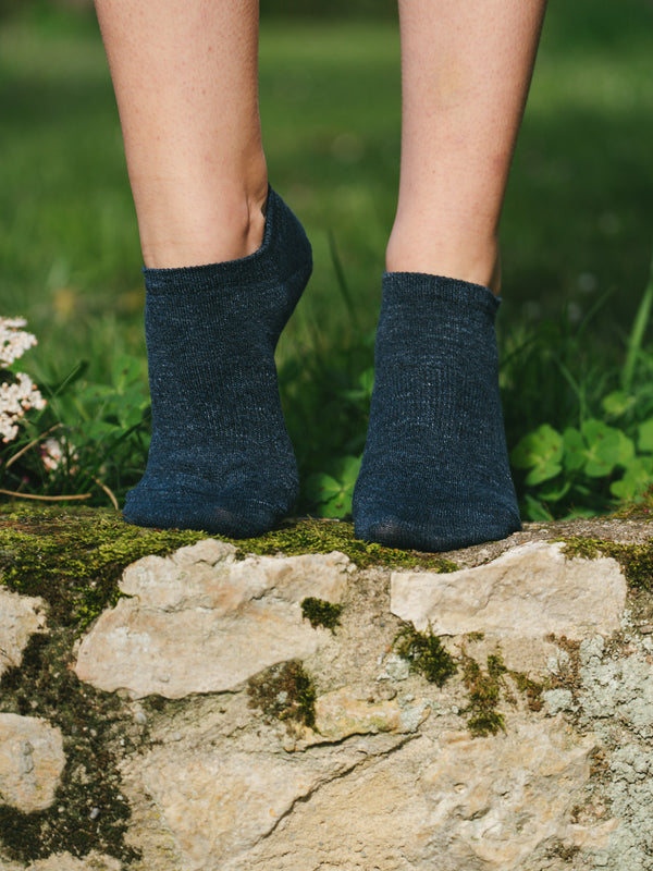 Pétrone socquettes lin coton bleu marine femme