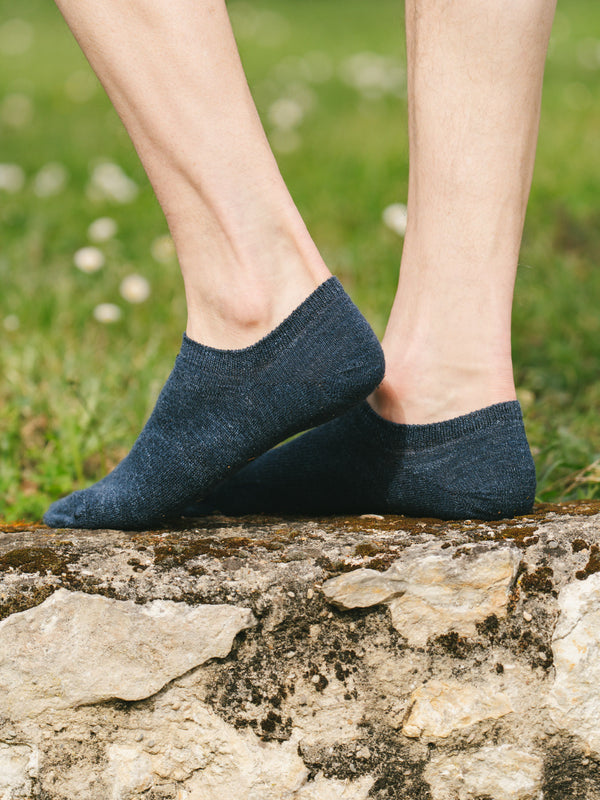 Pétrone socquettes lin coton bleu marine homme