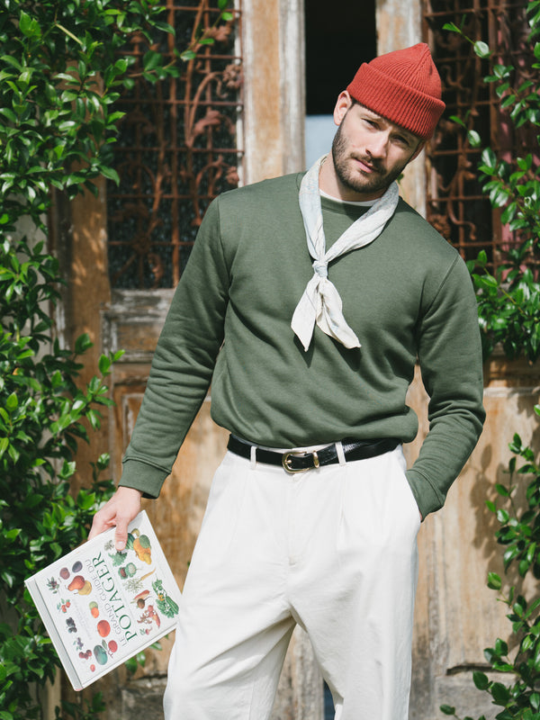 Pétrone sweat homme Tencel coton bio vert kaki homme