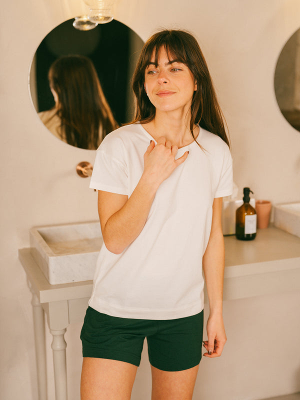 Pétrone t-shirt boxy coton bio tencel lyocell blanc crème femme