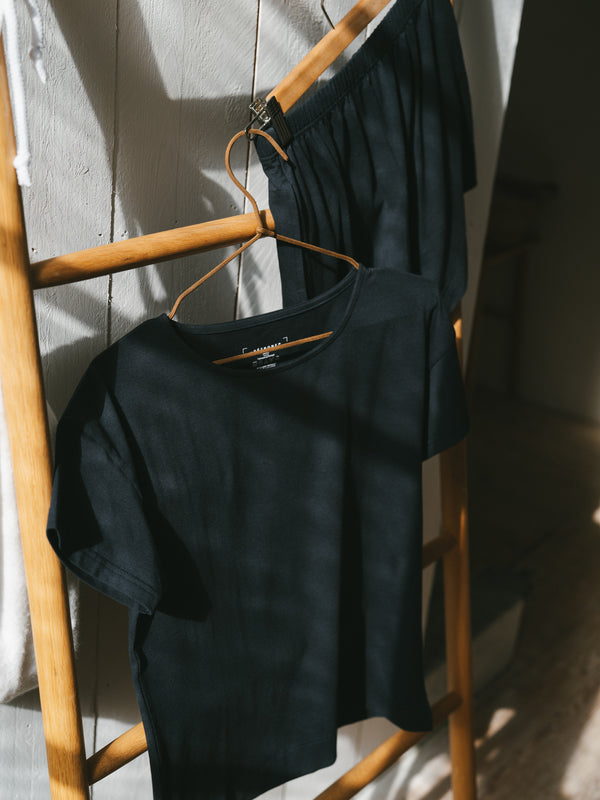 Pétrone t-shirt boxy coton bio tencel lyocell bleu marine femme