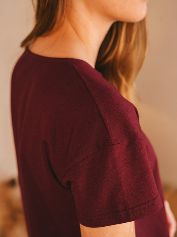 Pétrone t-shirt boxy coton bio tencel lyocell bordeaux foncé femme
