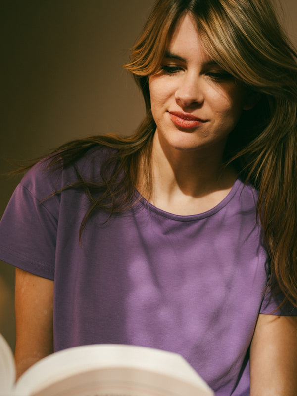 Pétrone t-shirt boxy coton bio tencel lyocell lilas femme