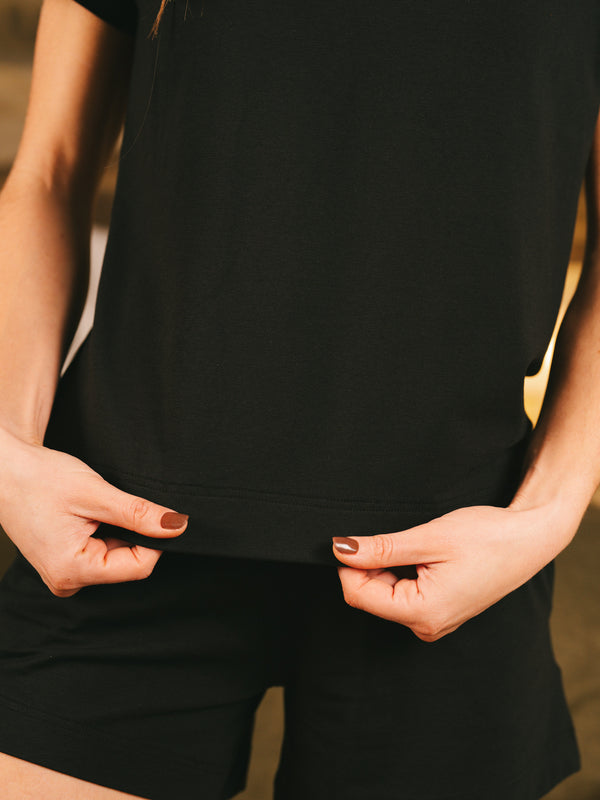 Pétrone t-shirt boxy coton bio tencel lyocell noir femme