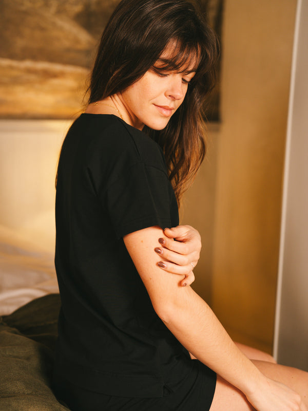 Pétrone t-shirt boxy coton bio tencel lyocell noir femme