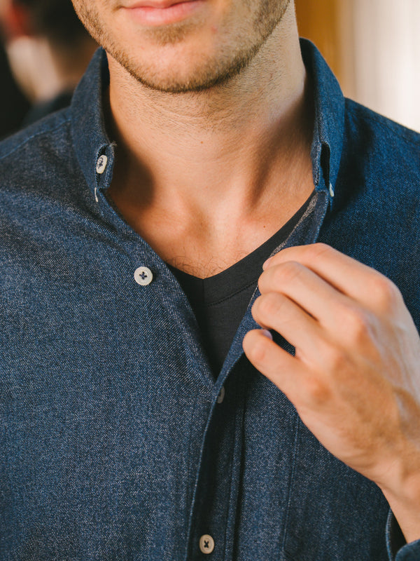 Pétrone T-shirt col V coton bio tencel lyocell bleu marine homme
