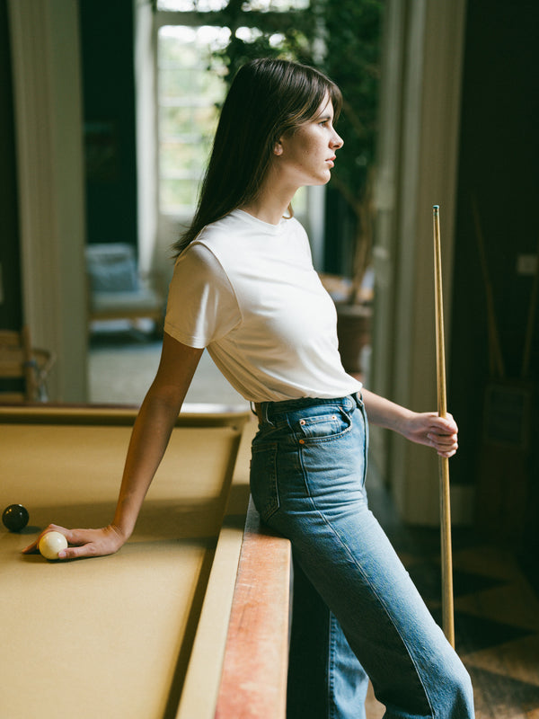 Pétrone T-shirt manches courtes coton pima micromodal blanc crème femme