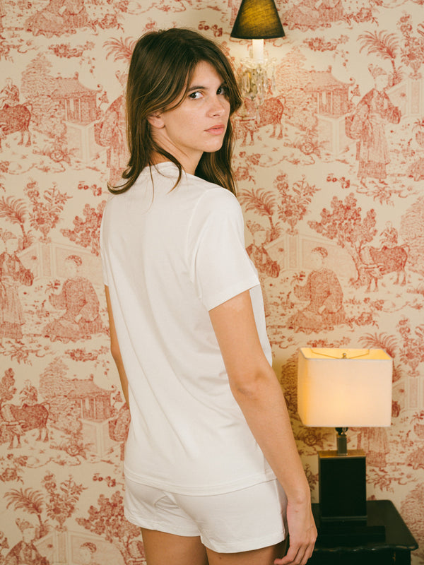 Pétrone T-shirt manches courtes coton pima micromodal blanc crème femme